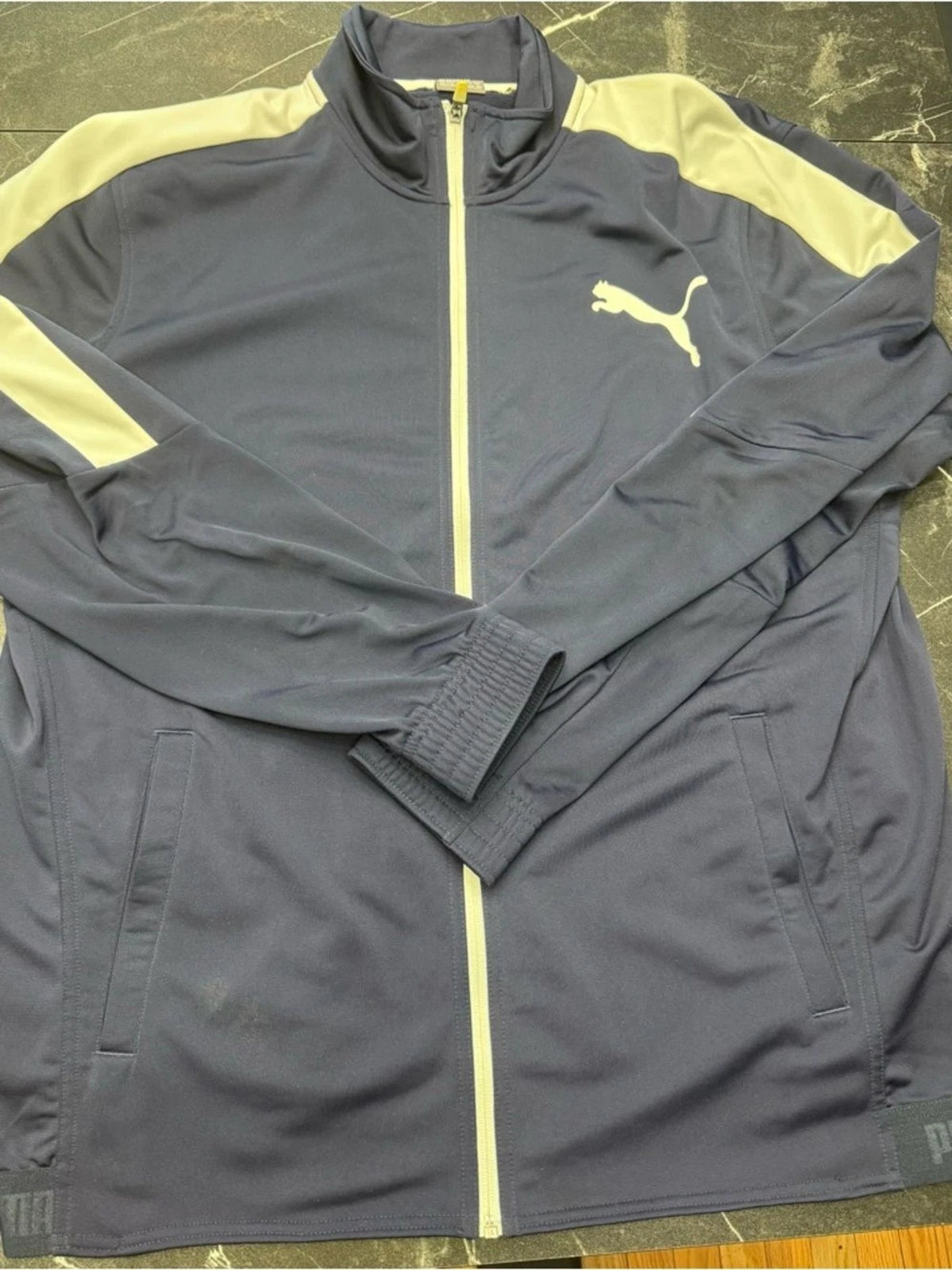 Puma Navy Track Jacket Mens XXL White Stripe Full Zip Athletic Classic Style