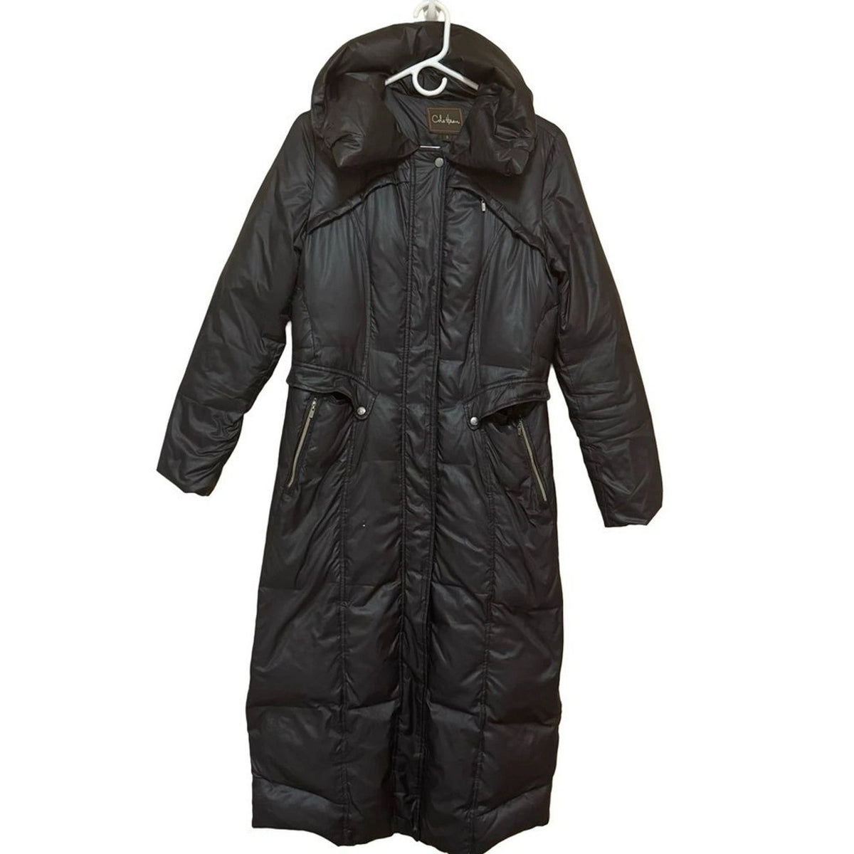 Cole Haan Down Puffer Coat Women’s S Black Detachable Hood Flawed