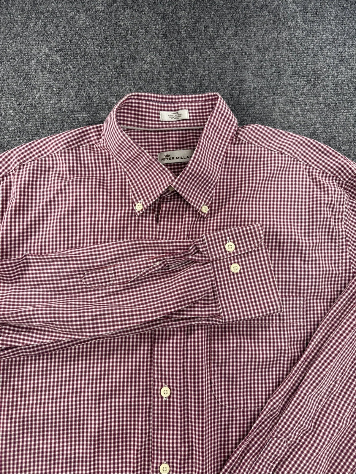 Peter Millar Gingham Button-Down Shirt Men's Large Red Blue Cotton EUC
