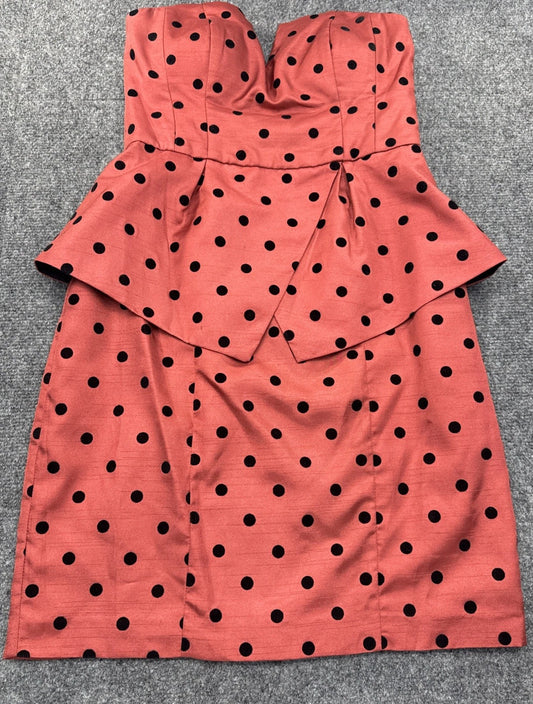Ali Ro Polka Dot Fit Flare Dress Women's 0 Red Sleeveless V Neck Lined EUC