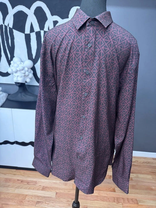 Nickel & Iron Men's Large Maroon Geometric Button Down Shirt Lightweight