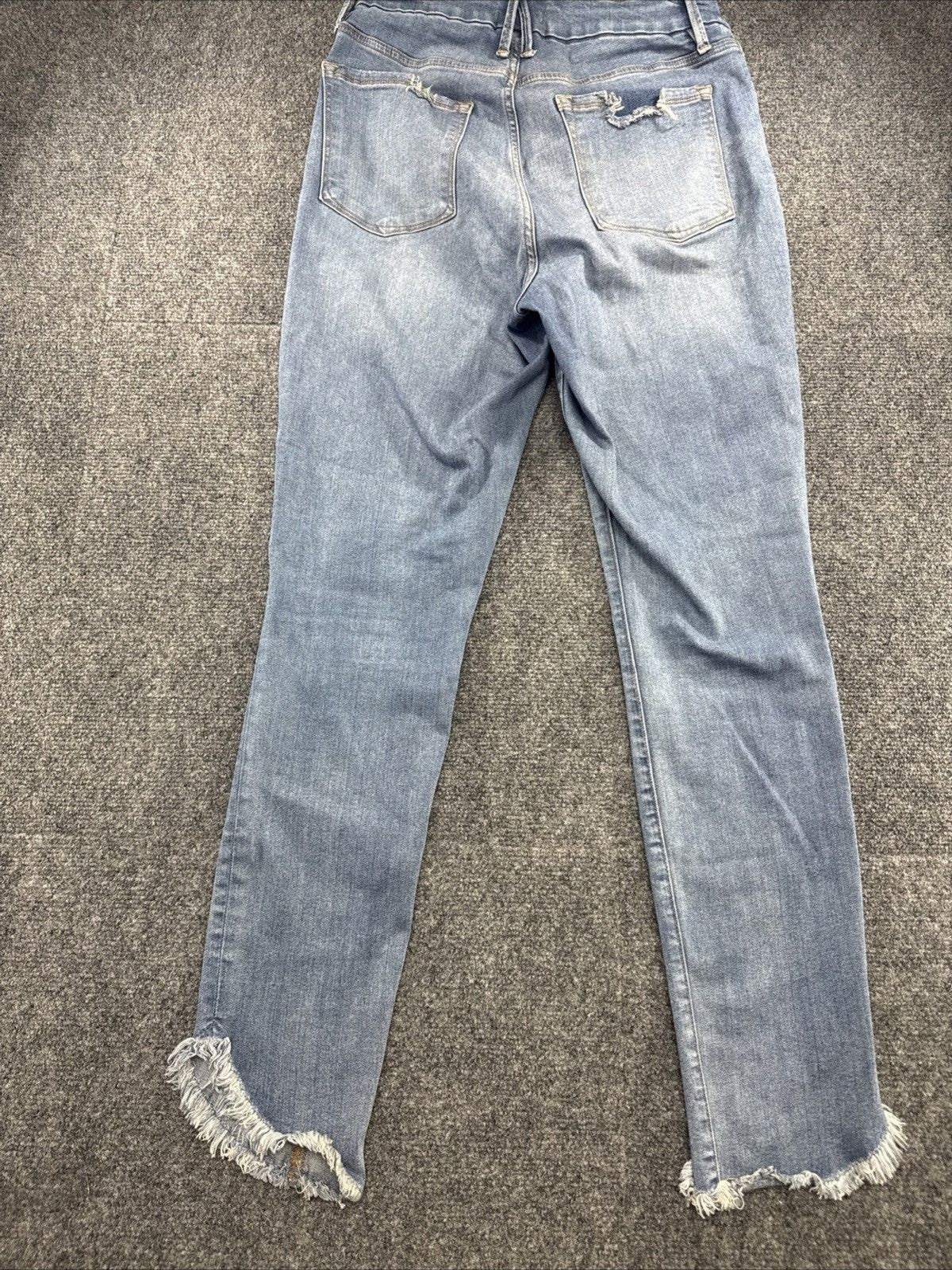 Good American Good Waist Jeans Women 12/31 Blue Raw Frayed Hem Stretch