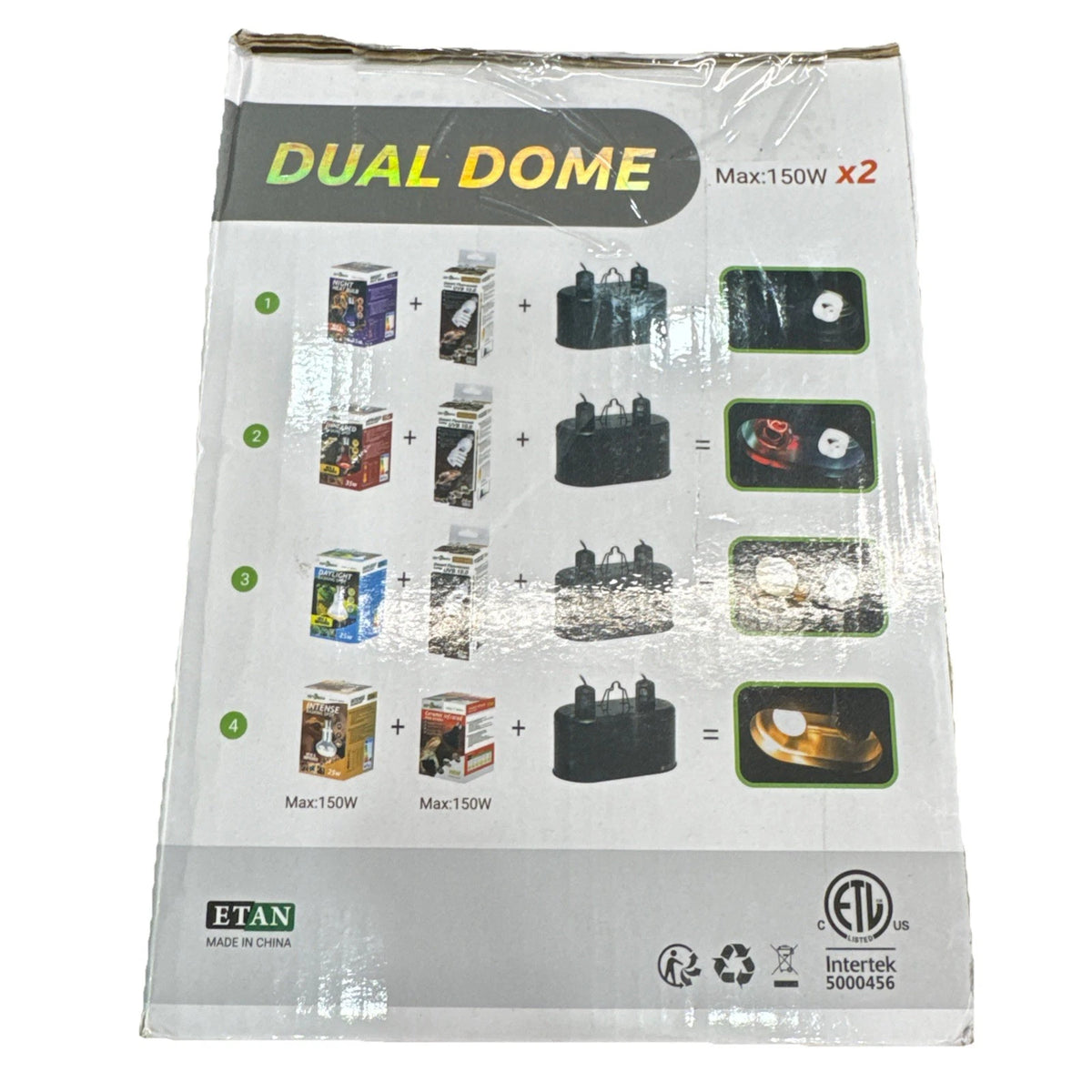 Repti Zoo Dual Dome Terrarium 150 Watt x 2 Heat Light Fixture New Open Box