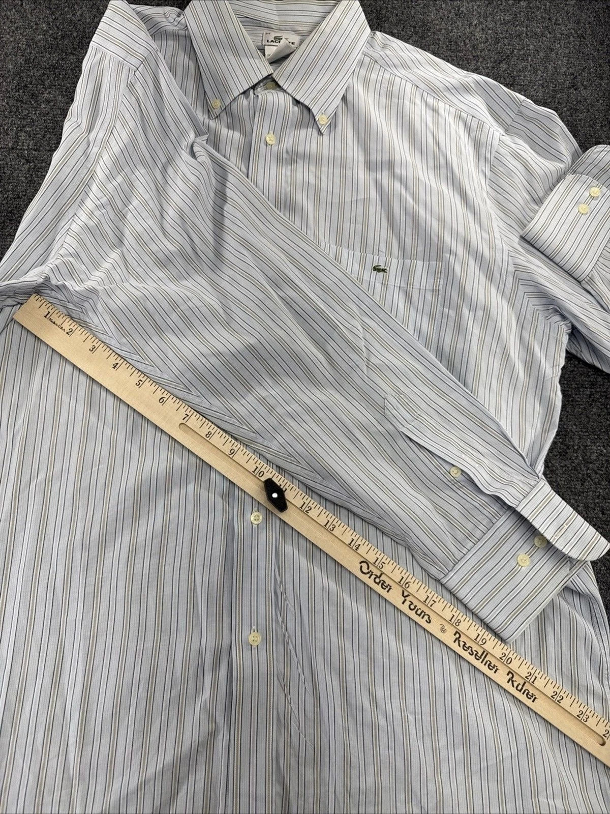 Vintage Lacoste Shirt Men’s 44 XL Light Blue Stripe Hong Kong Cotton Button Down