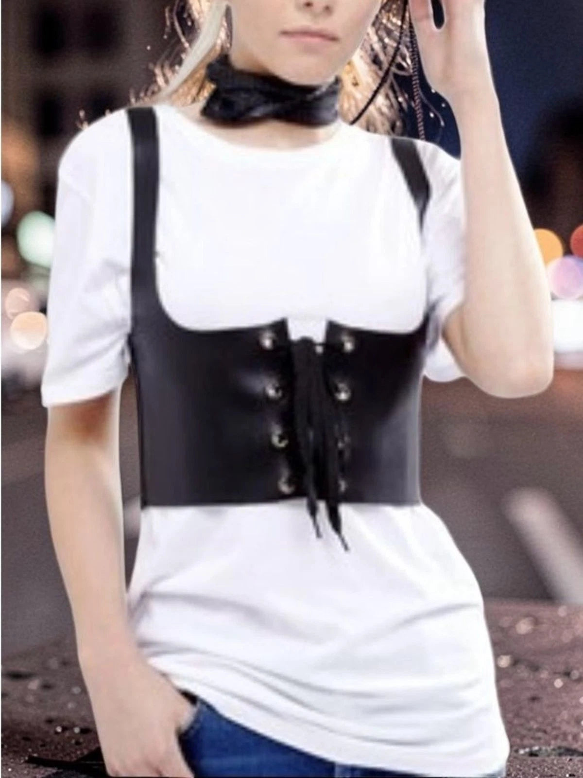 ASOS Women's S Black Faux Leather Lace Up Corset Bustier Crop Top Goth