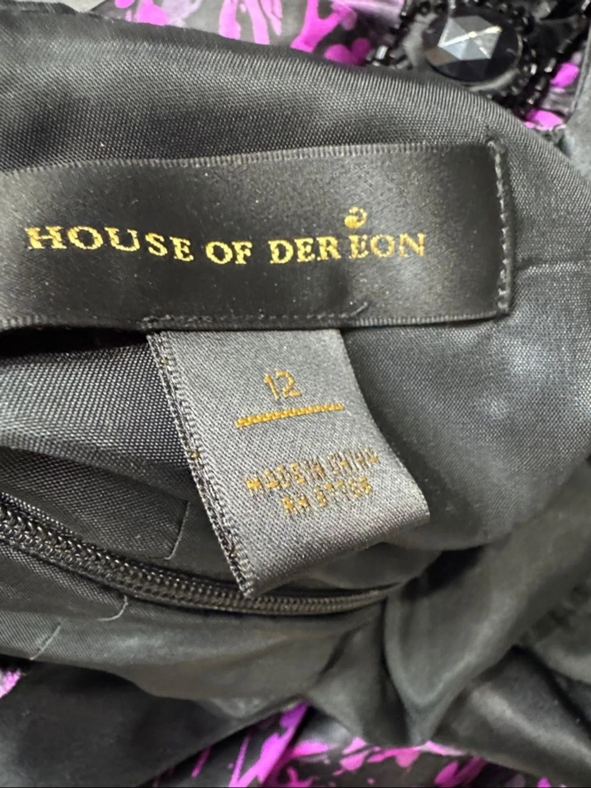 House of Deréon Black Purple Beaded Waist Maxi Dress Women's Size 12 EUC