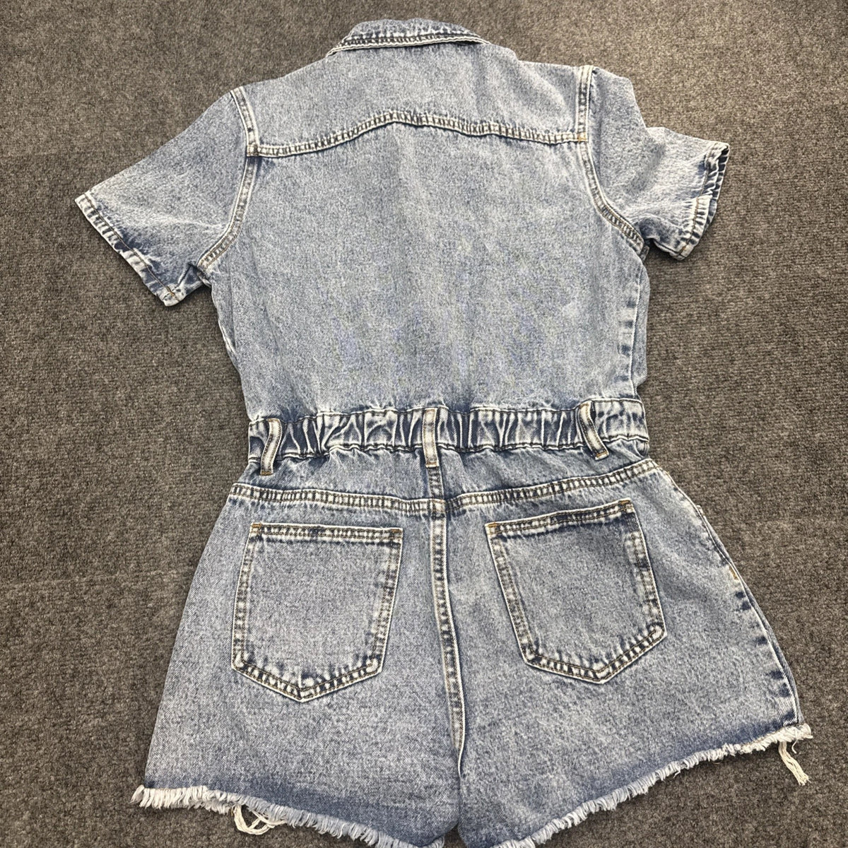 Shein Denim Romper Womens Medium Blue Button Front Shorts Jumpsuit Casual Summer
