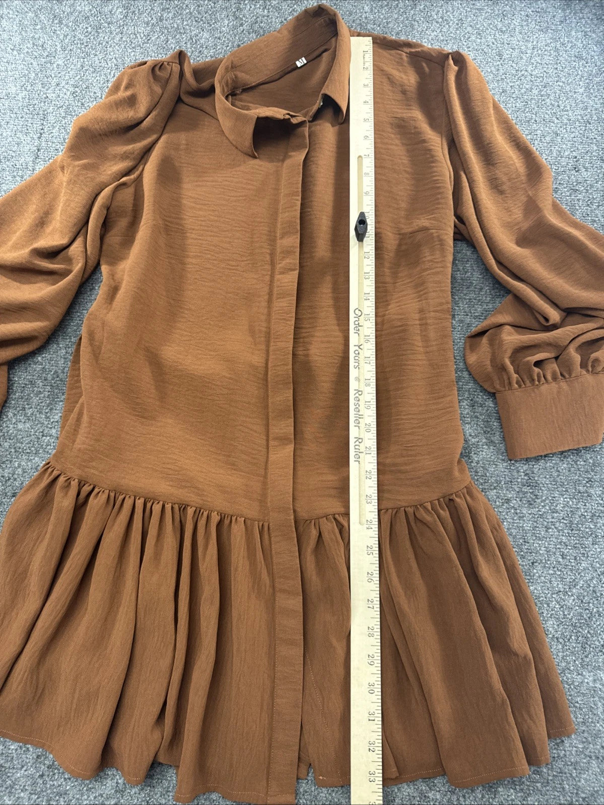 SHEIN Brown Belted Shirt Dress Women’s Medium Long Sleeve Ruffle Hem Boho