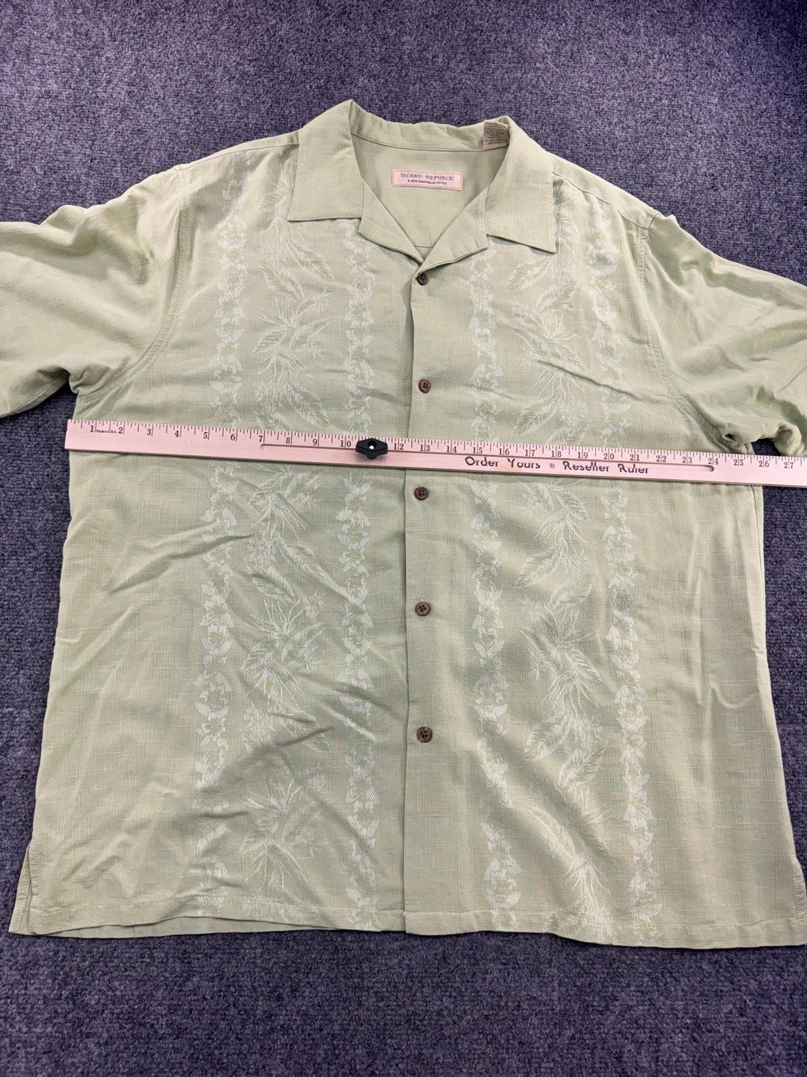 Island Republic Men's Green Floral Silk Short Sleeve Camp Shirt 2XL Pre-Owned