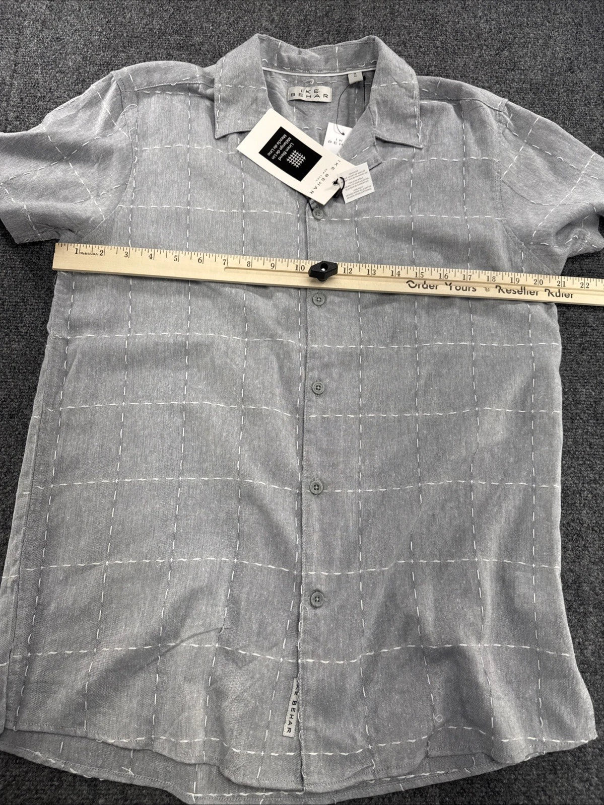 Ike Behar Linen Blend Camp Shirt Mens M Gray White Windowpane NWT