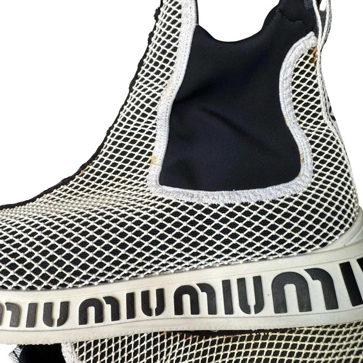 Miu Miu Crystal Mesh Slip-On Sneakers Women’s EU 39 Black White Italy
