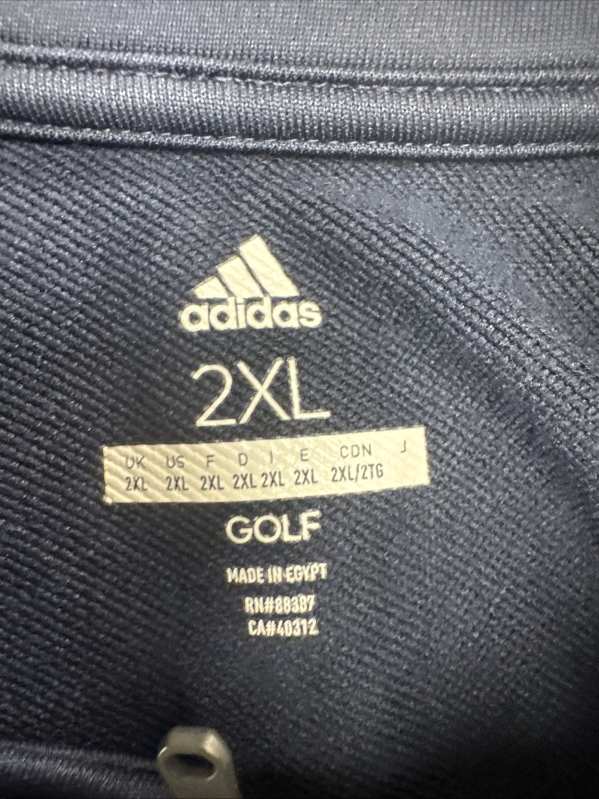 Adidas Golf Men's 2XL Navy UPF 50 3-Stripe Quarter Zip Performance Pullover NWT