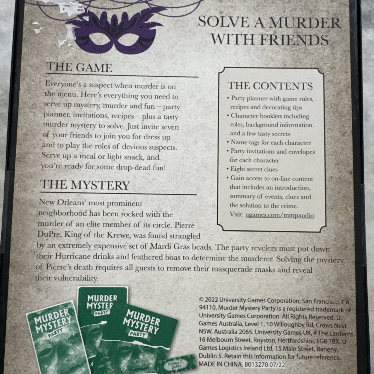 Murder Mystery Adult Party Game Murder at Mardi Gras New In Box Sealed