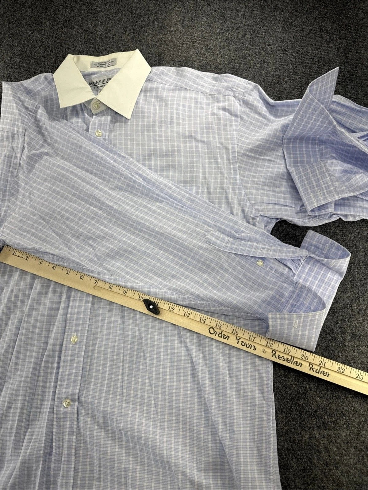 Vintage Monsieur by Givenchy Shirt Men’s 16.5 34-35 Large Blue Check BNWOT