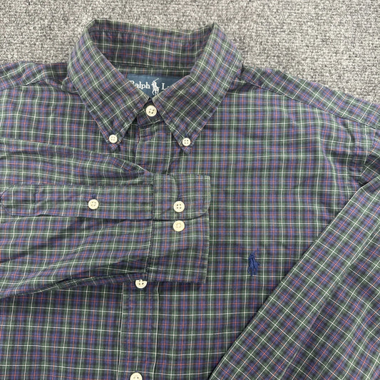Polo Ralph Lauren Classic Fit Shirt Men’s M Green Blue Plaid Long Sleeve Pony