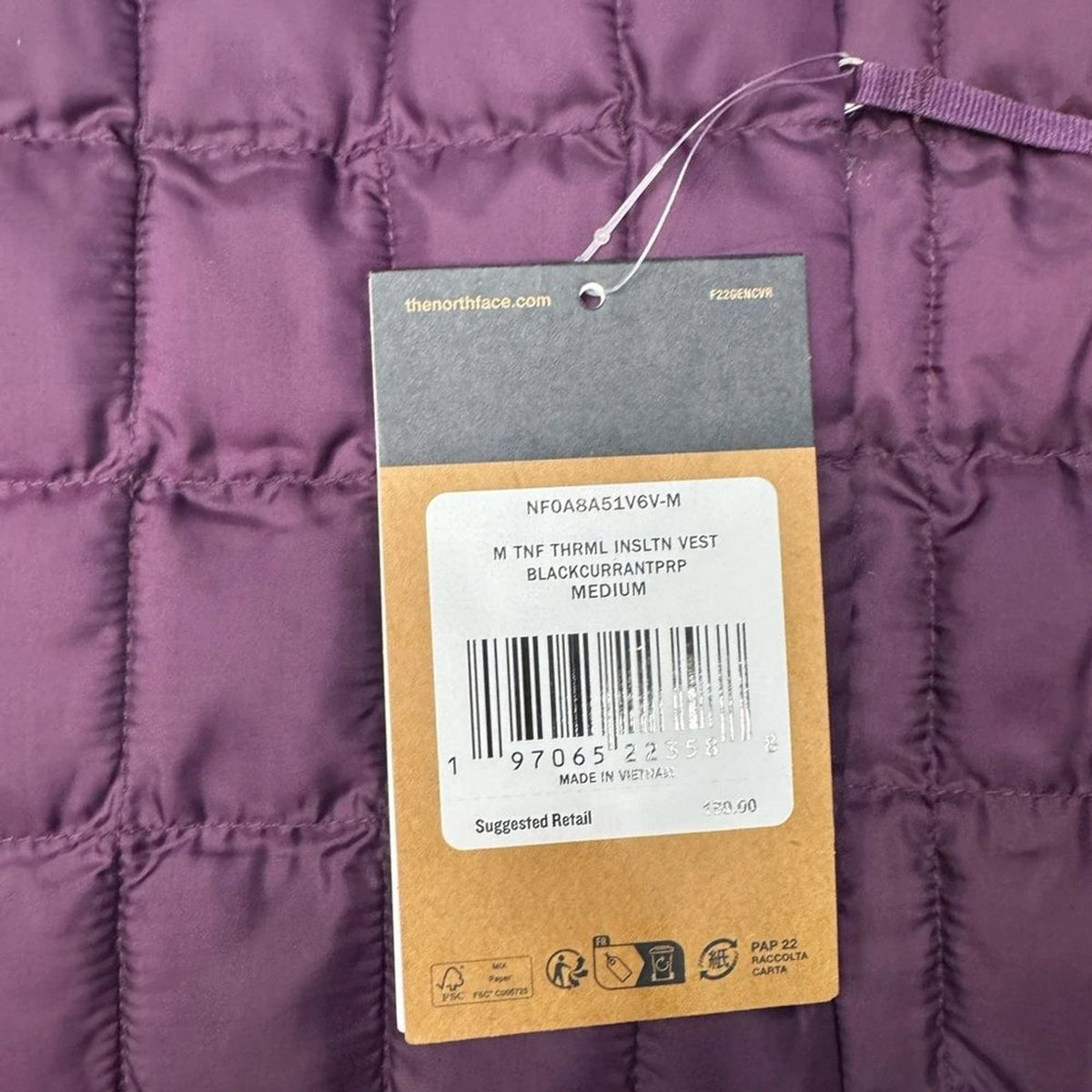 The North Face Insulated Vest Men's M Black Currant Purple Full Zip NWT