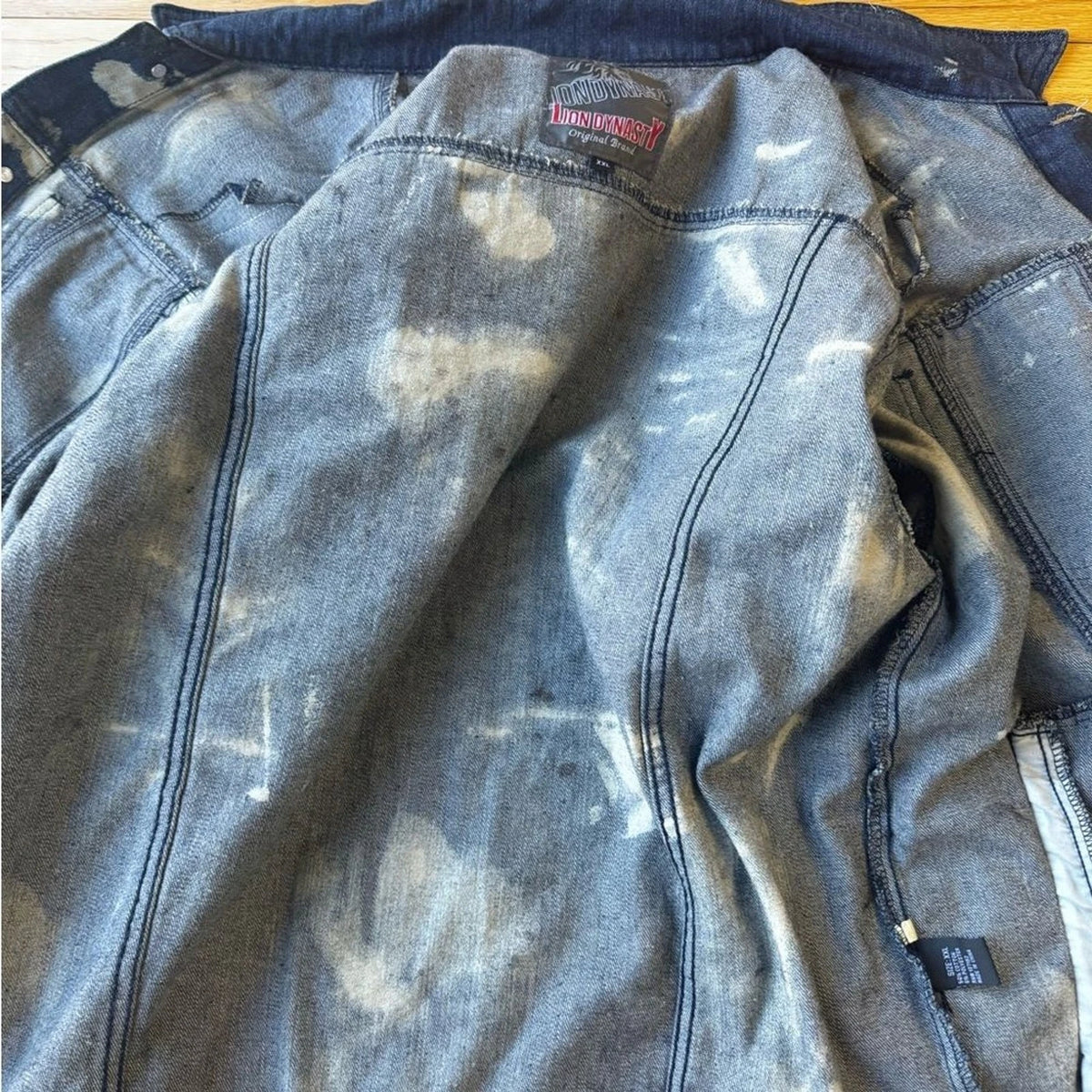 Lion Dynasty Paint Splatter Denim Jacket Men’s XXL Blue Streetwear
