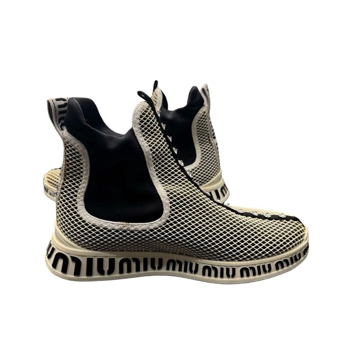 Miu Miu Crystal Mesh Slip-On Sneakers Women’s EU 39 Black White Italy