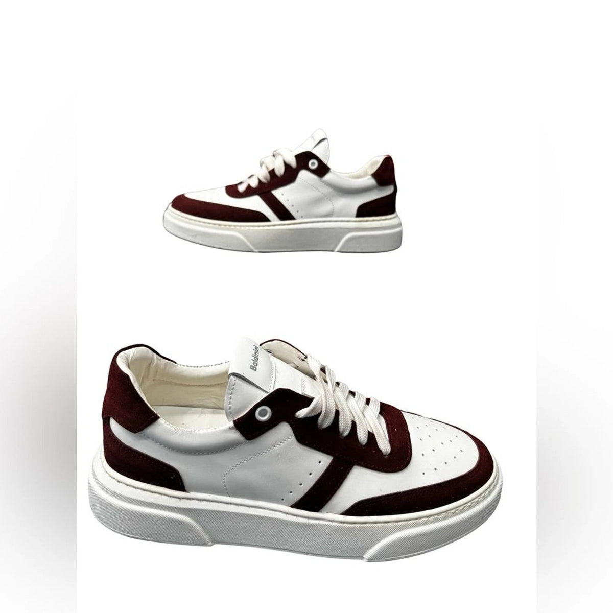 Baldinini Men's Leather Sneakers White Burgundy Low Top Italy EU 39 US 6