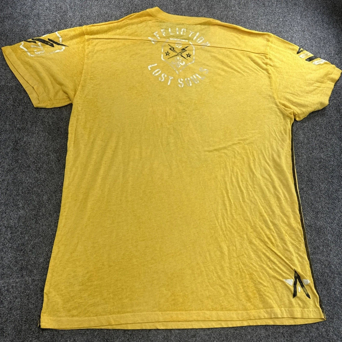 Affliction Lost Souls Men's XXL Yellow Graphic Biker Y2K T-Shirt