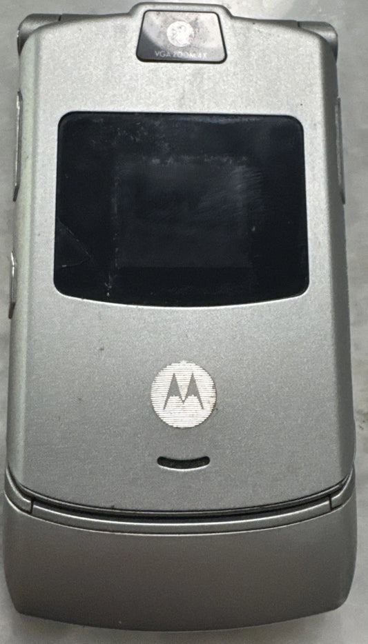 Motorola RAZR V3 Silver Flip Phone Vintage Cell Phone Phone Only Untested