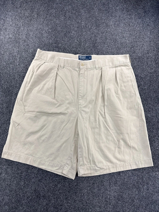 Polo Ralph Lauren Tyler Shorts Mens 38 Khaki Pleated Chino Cotton Pony Logo