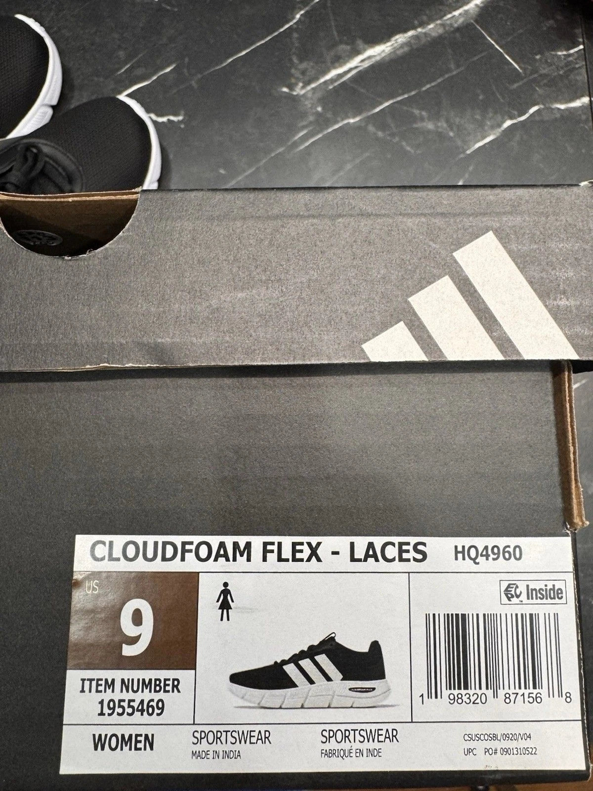 adidas Cloudfoam Flex HQ4960 Women's 9 Wide Black Walking Shoes BNIB