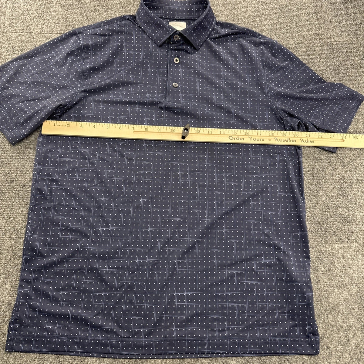 Greg Norman ML75 Stretch Golf Polo Mens S Navy Geometric PlayDry Shirt BNWOT