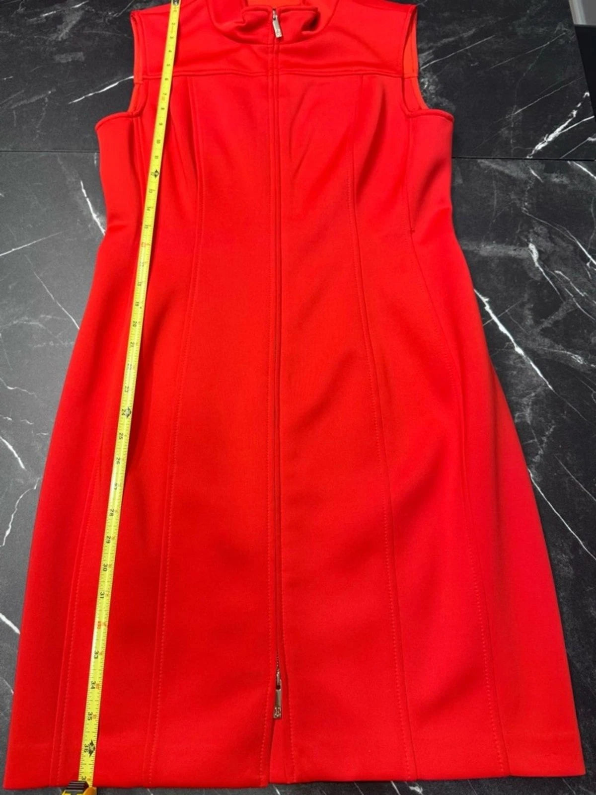 Tommy Hilfiger Dress Womens 12 Coral Red Sleeveless Gold Zip Mini Beltless EUC