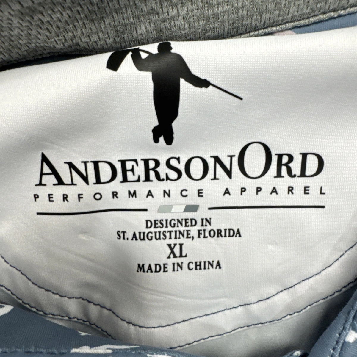 AndersonOrd Eli Polo Mens XL Golf Outdoor Fishing Ski Cycling Bluefin Print NWT