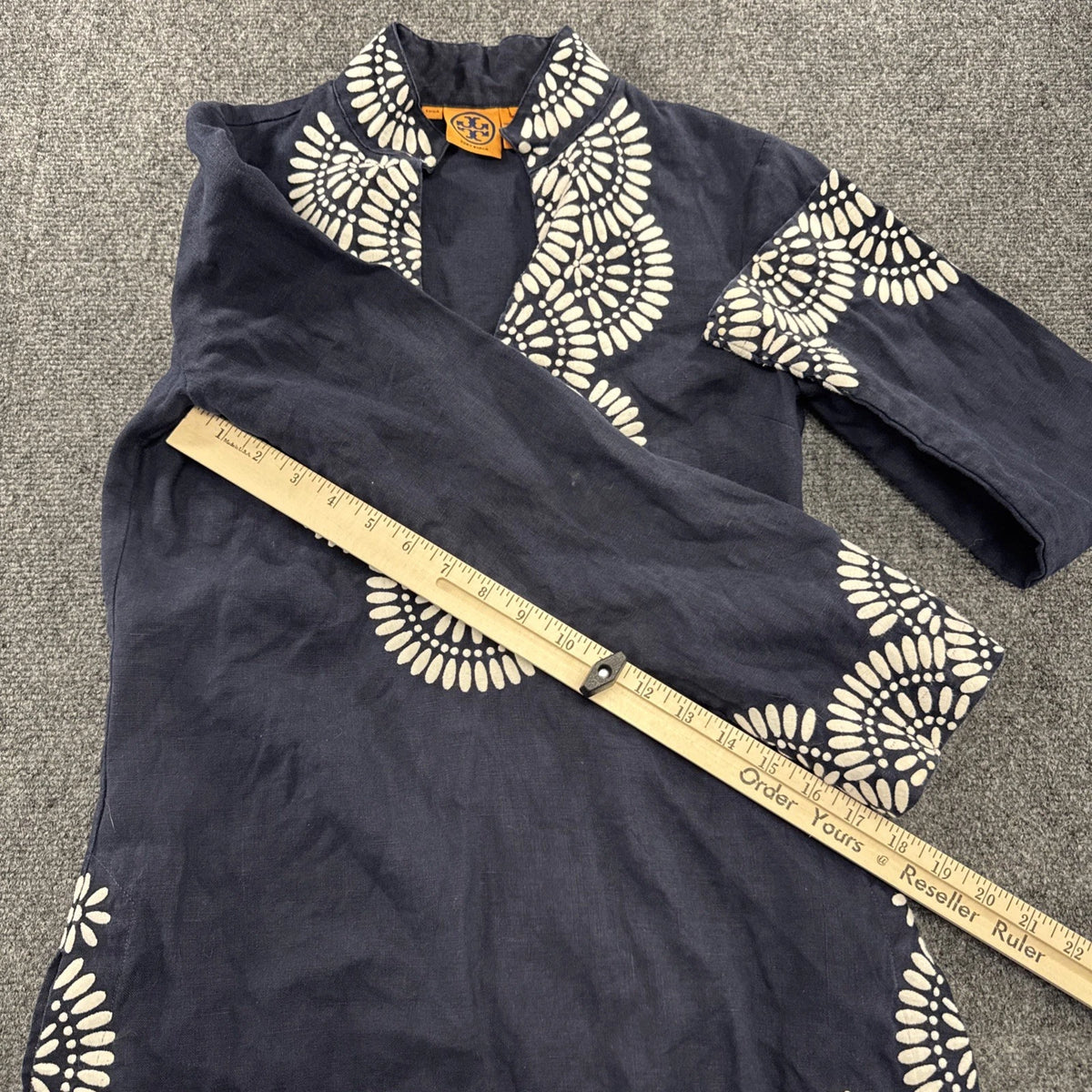 Tory Burch Odelia Linen Tunic Dress Women’s 2 Navy Embroidered Resort Boho