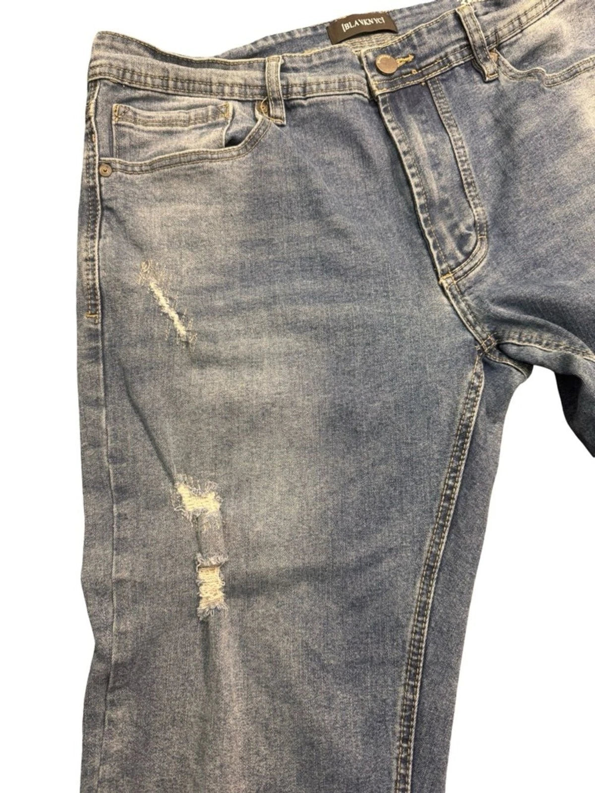 Blank NYC Men's Light Blue Distressed Straight Jeans - Casual Relaxed Fit 36/28