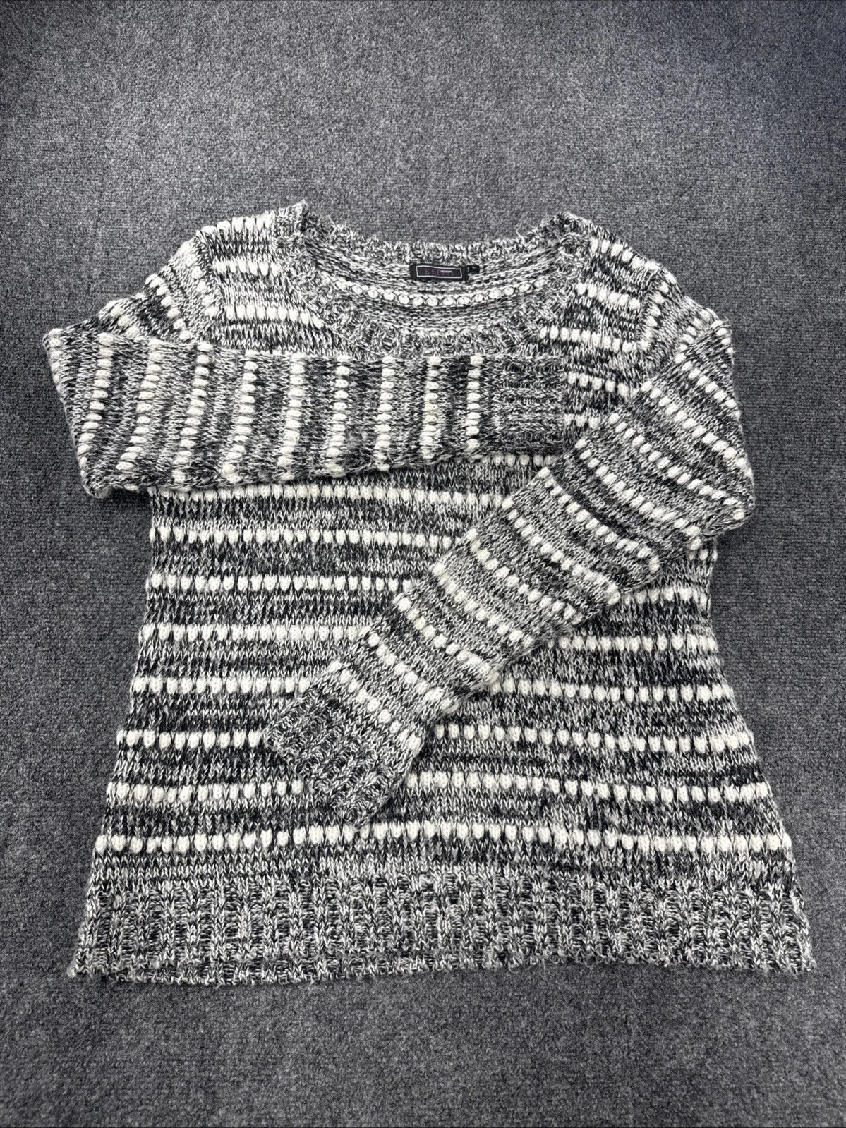 Effeci Marled Chunky Knit Sweater Gray White Crewneck Women's Large Cozy