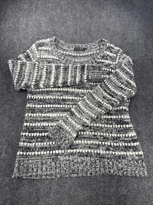 Effeci Marled Chunky Knit Sweater Gray White Crewneck Women's Large Cozy
