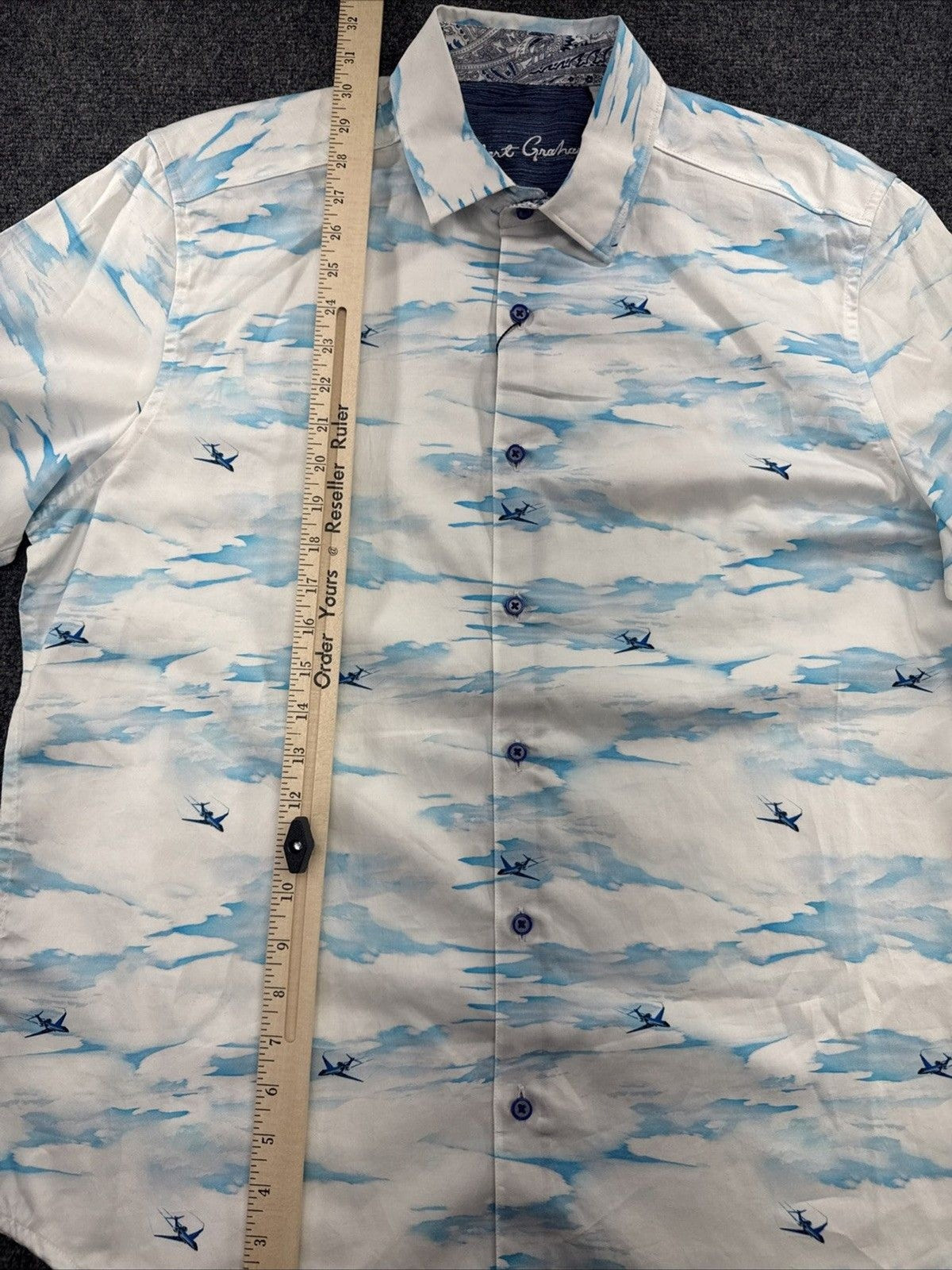 Robert Graham Fulton Shirt Men XL Airplane Cloud Print Short Sleeve NWT $198