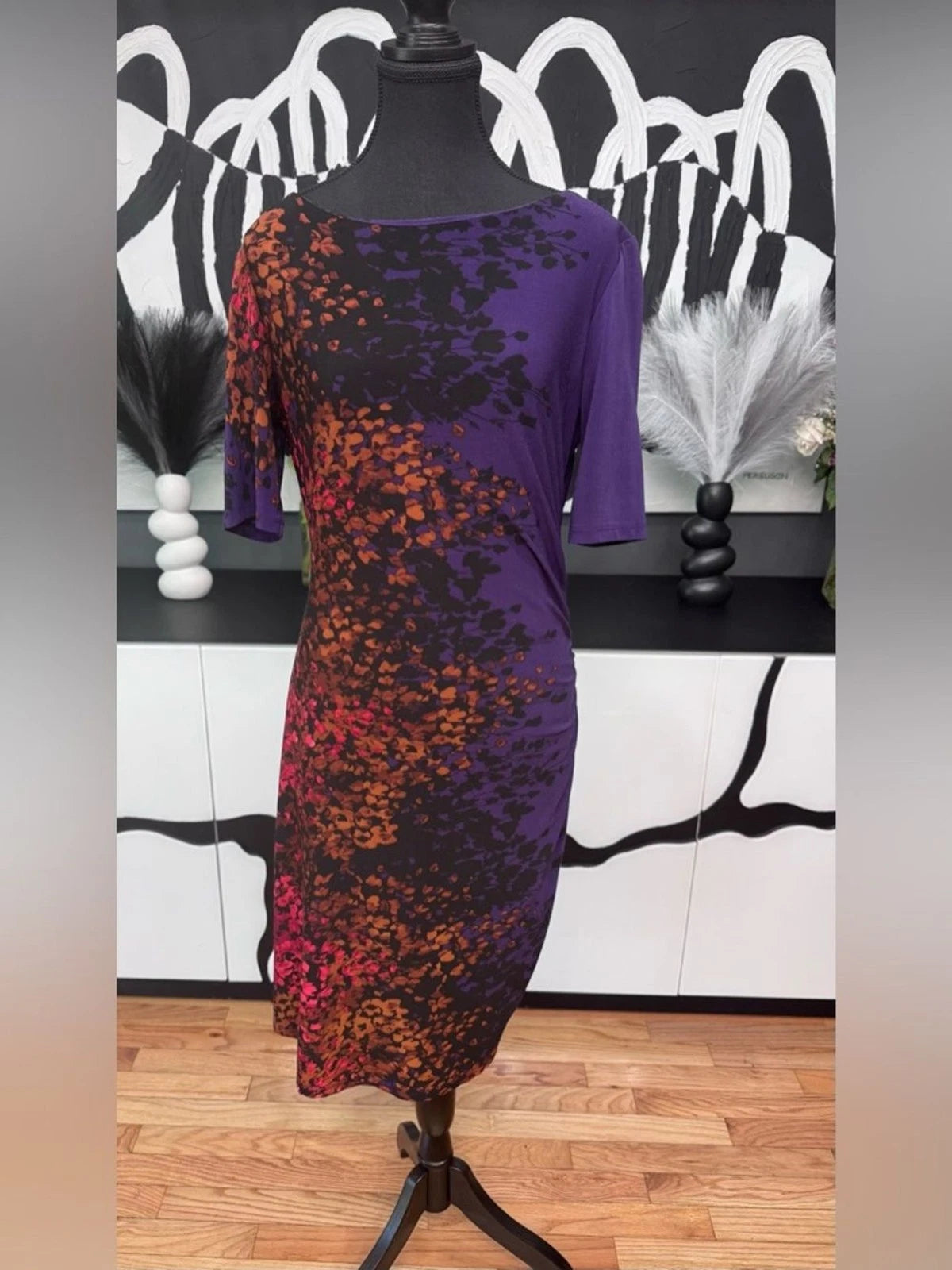 Jones New York Women's Purple Floral Midi Dress Size 12 Career Evening EUC