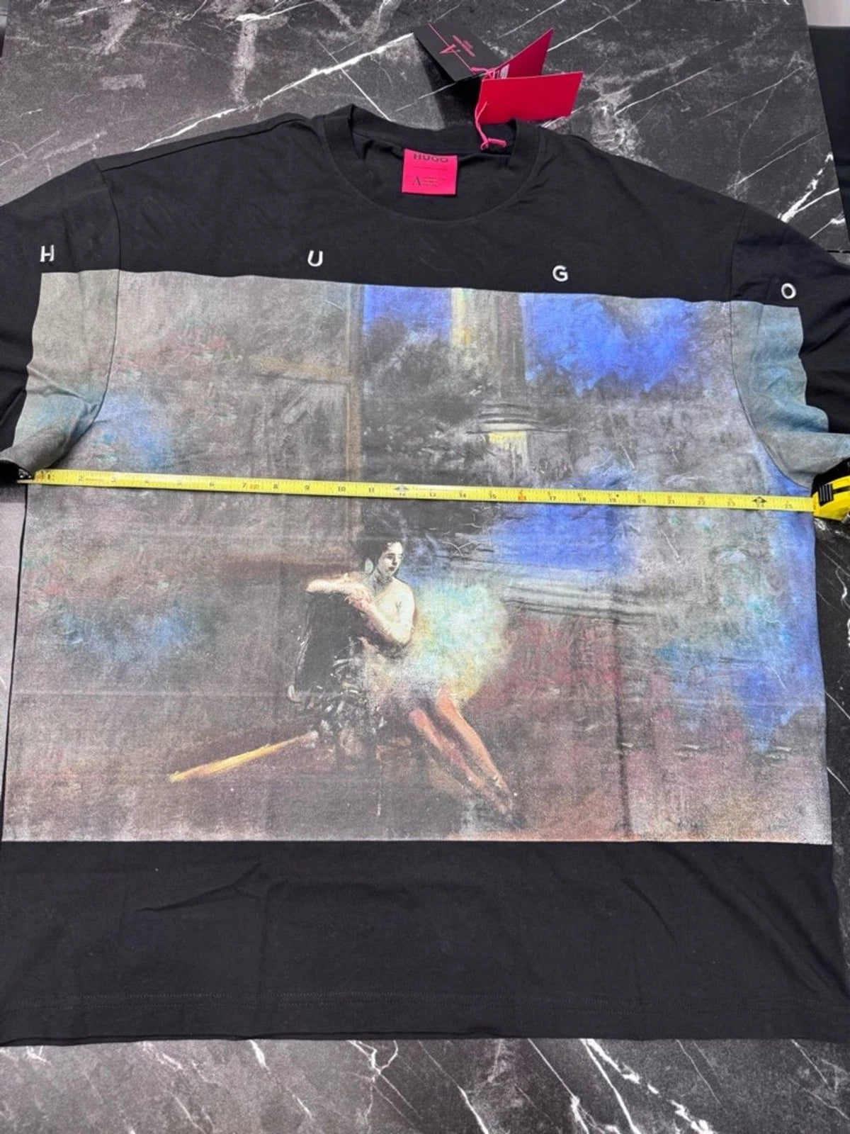 Hugo Boss Oversized Graphic T Shirt Mens XL Art Print Embroidered Cotton