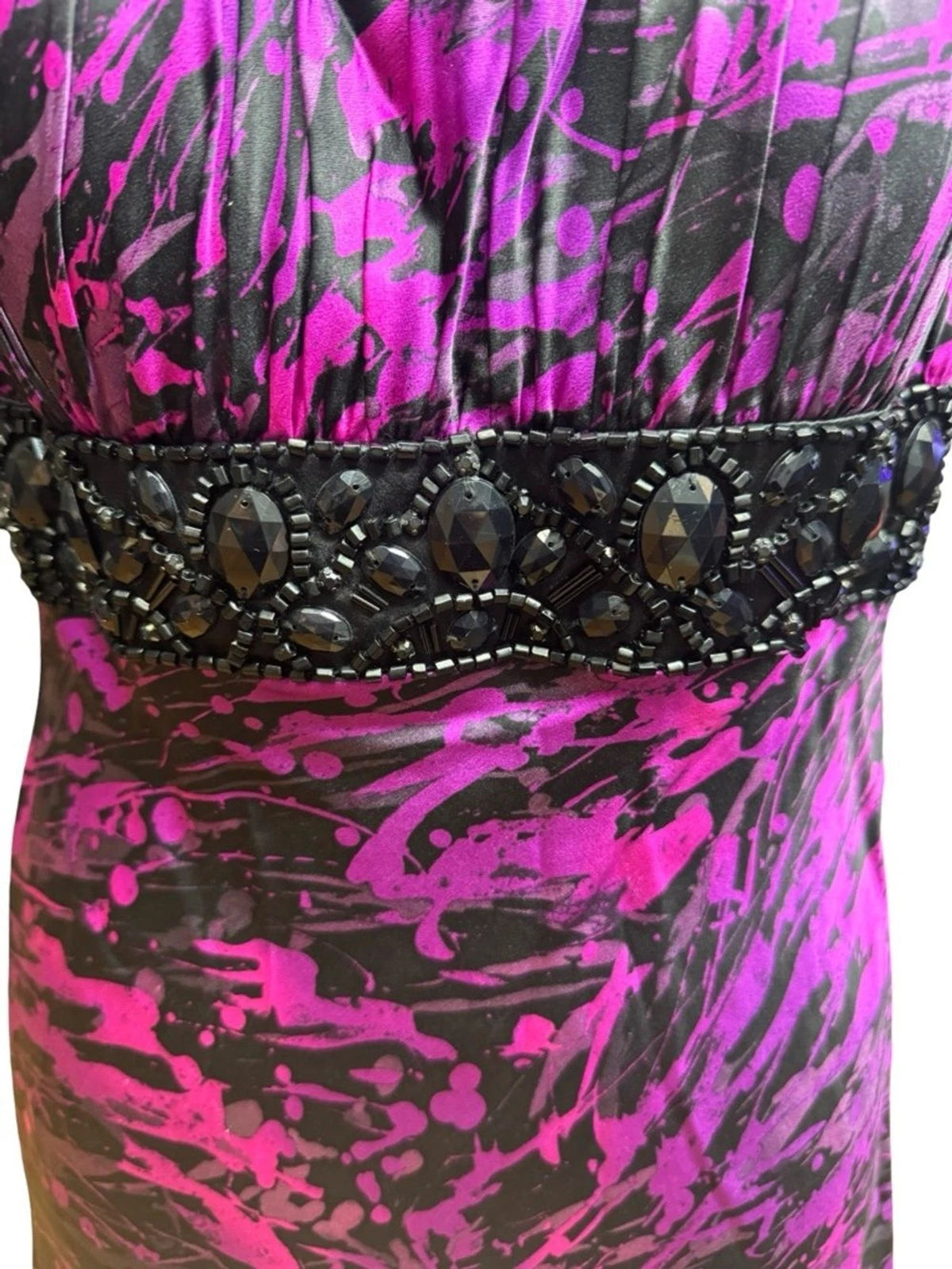 House of Deréon Black Purple Beaded Waist Maxi Dress Women's Size 12 EUC