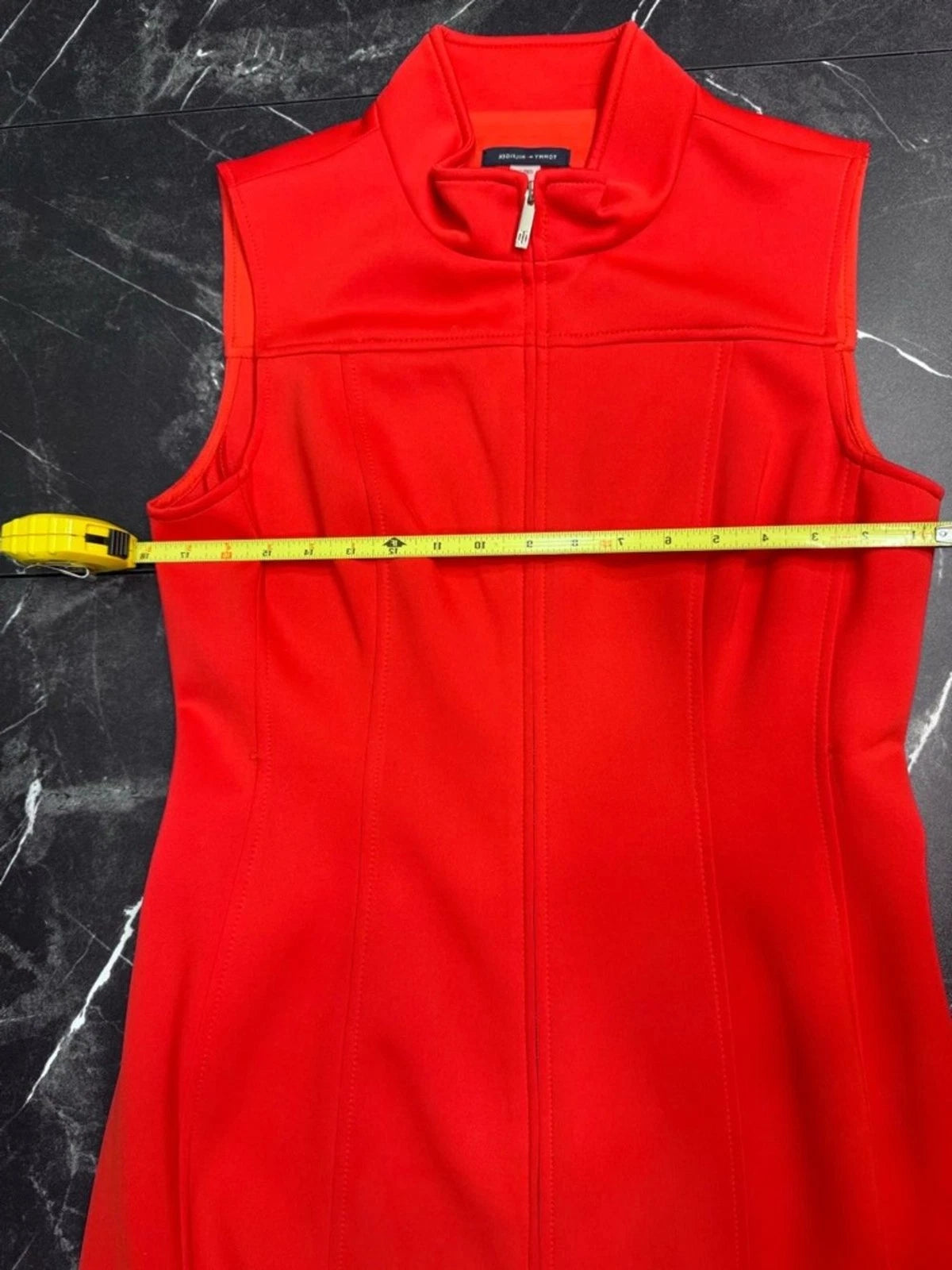 Tommy Hilfiger Dress Womens 12 Coral Red Sleeveless Gold Zip Mini Beltless EUC