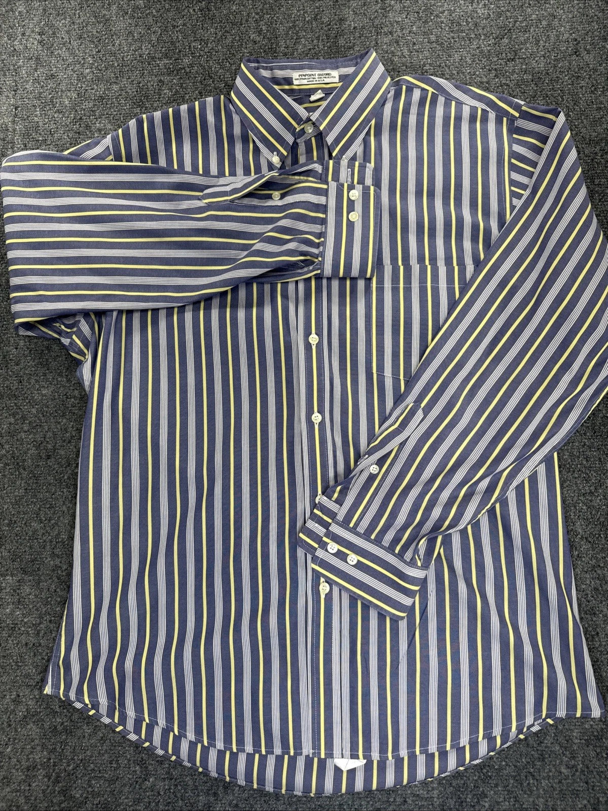 Vintage John Henry Pinpoint Oxford Shirt 16 32-33 Made USA Striped Pima