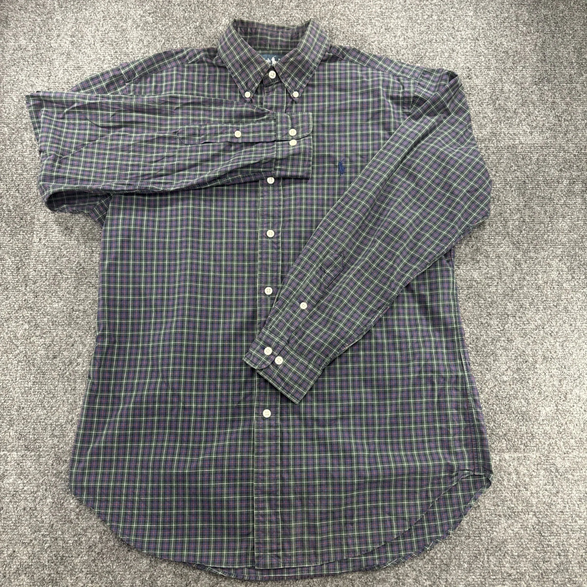 Polo Ralph Lauren Classic Fit Shirt Men’s M Green Blue Plaid Long Sleeve Pony