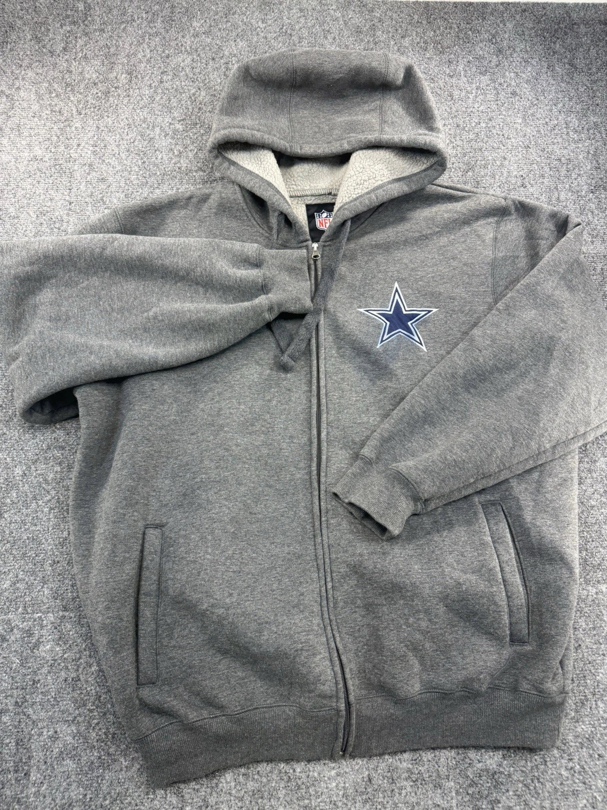 Dallas Cowboys Full Zip Hoodie Gray NFL Star Logo Sweatshirt Mens L