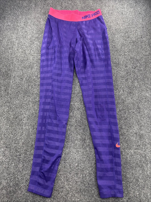 Nike Pro Dri-FIT Women's Leggings Size S Purple Pink Striped Training