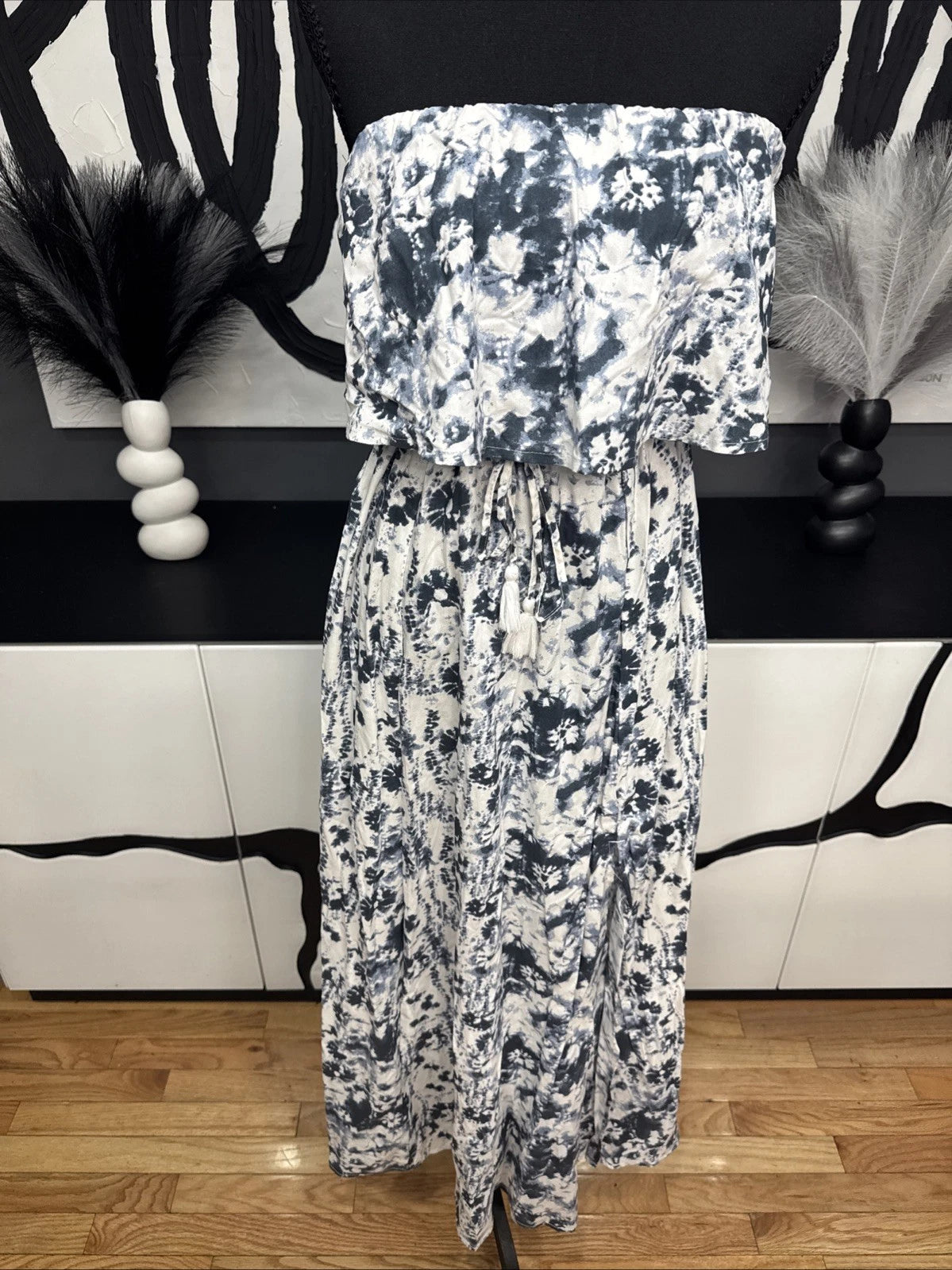 Japna Tie Dye Strapless Maxi Dress Women's Small Blue White Boho NWT