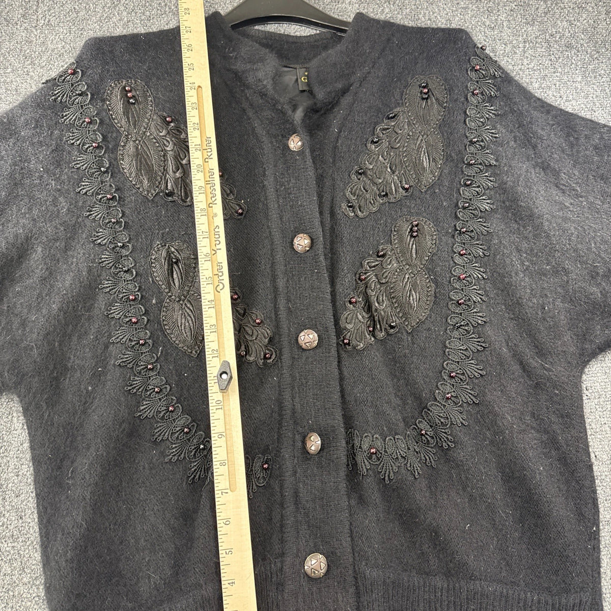 Vintage Gizel Angora Cardigan Women’s Large Black Beaded Embroidered Sweater