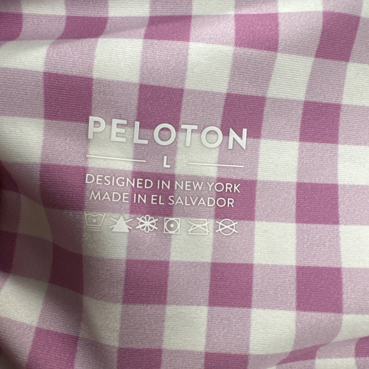 Peloton Leggings Womens L Pink White Gingham Check High Rise Logo Workout Pants