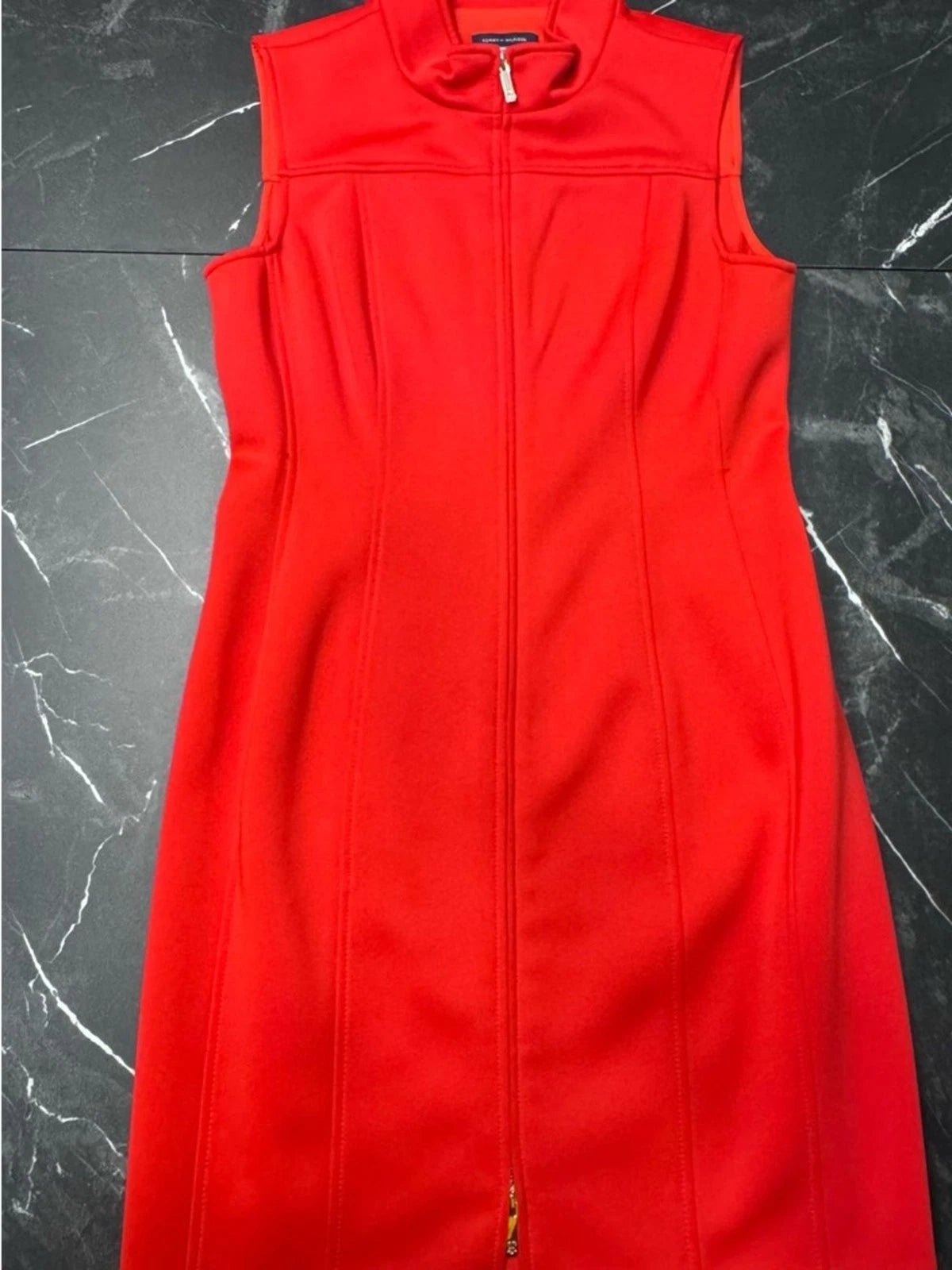 Tommy Hilfiger Dress Womens 12 Coral Red Sleeveless Gold Zip Mini Beltless EUC