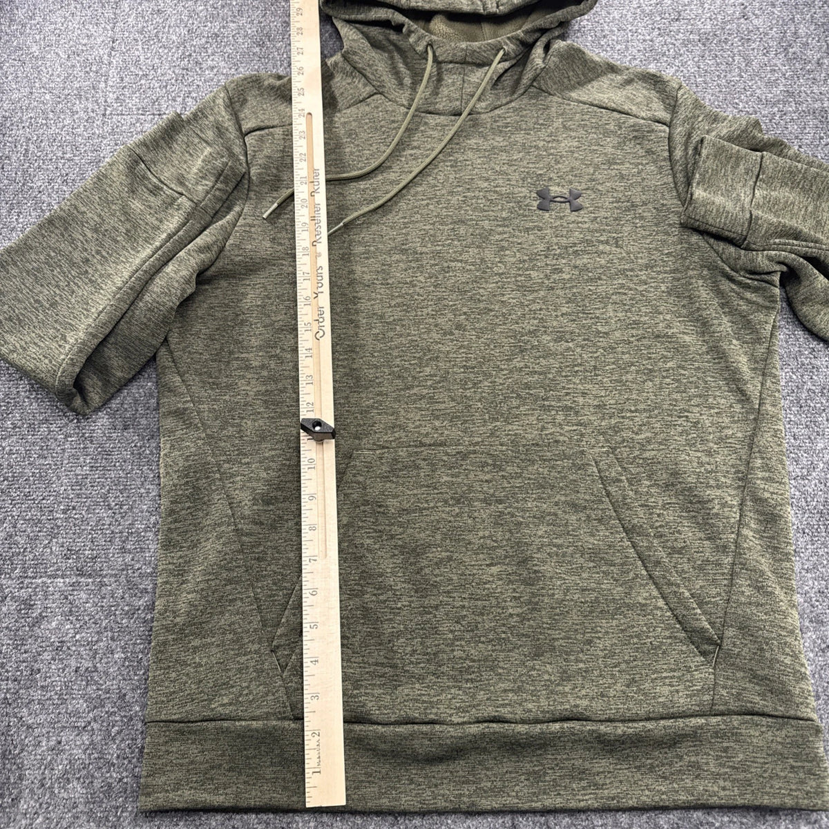 Under Armour Hoodie Mens M Olive Green Heather Loose Fit Fleece Pullover Logo