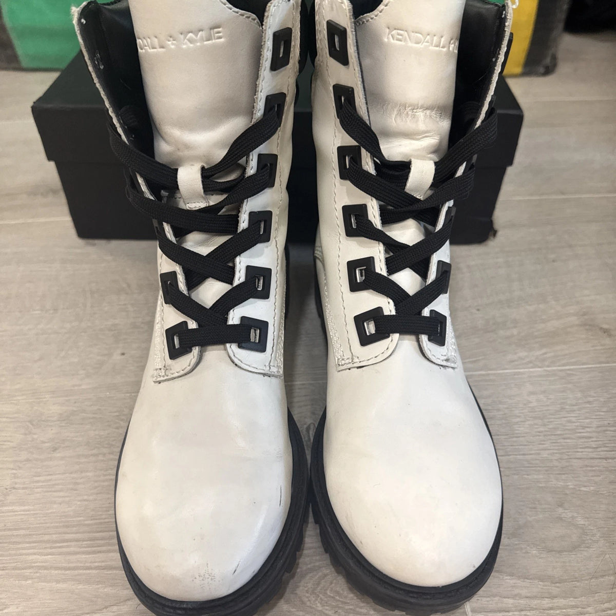 Kendall + Kylie East White Leather Combat Boots Women’s Size 7M w/ Box