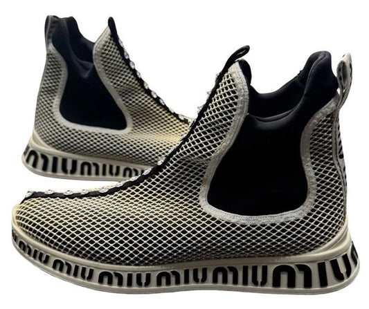Miu Miu Crystal Mesh Slip-On Sneakers Women’s EU 39 Black White Italy